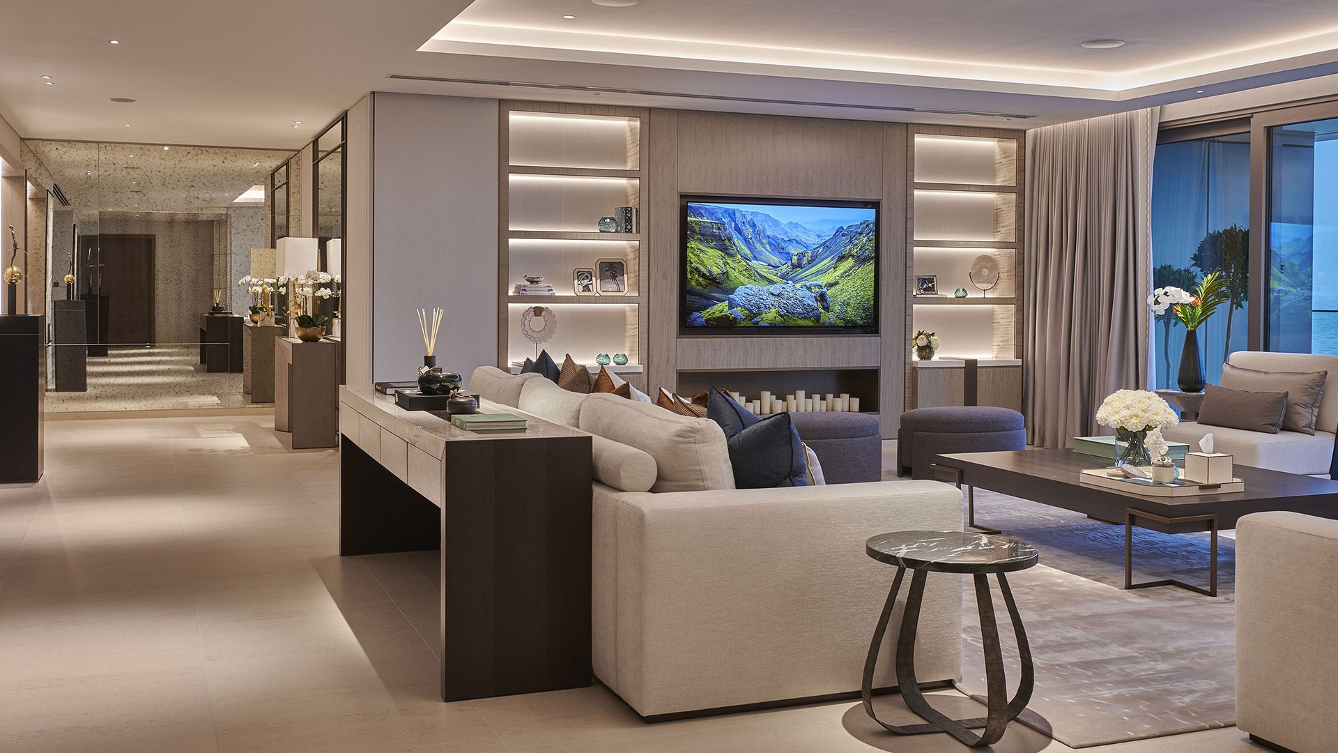 Contemporary LED downlighting in luxury living space