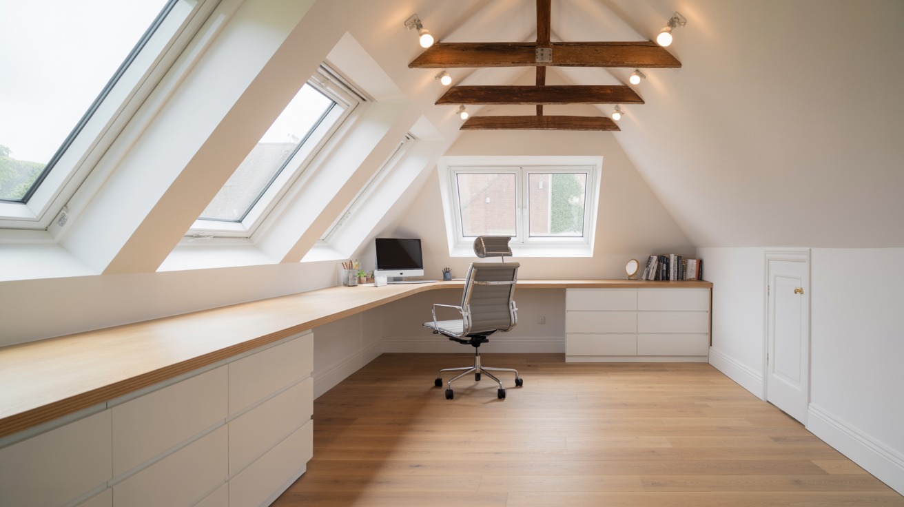 Loft conversion home office with Velux windows